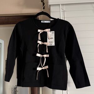 Zara Black top with pink Ribbons bows size small